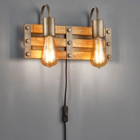 Applique Trio Lighting KHAN AP2 E27 LED legno lampada parete classica rustica vintage multiluce interno