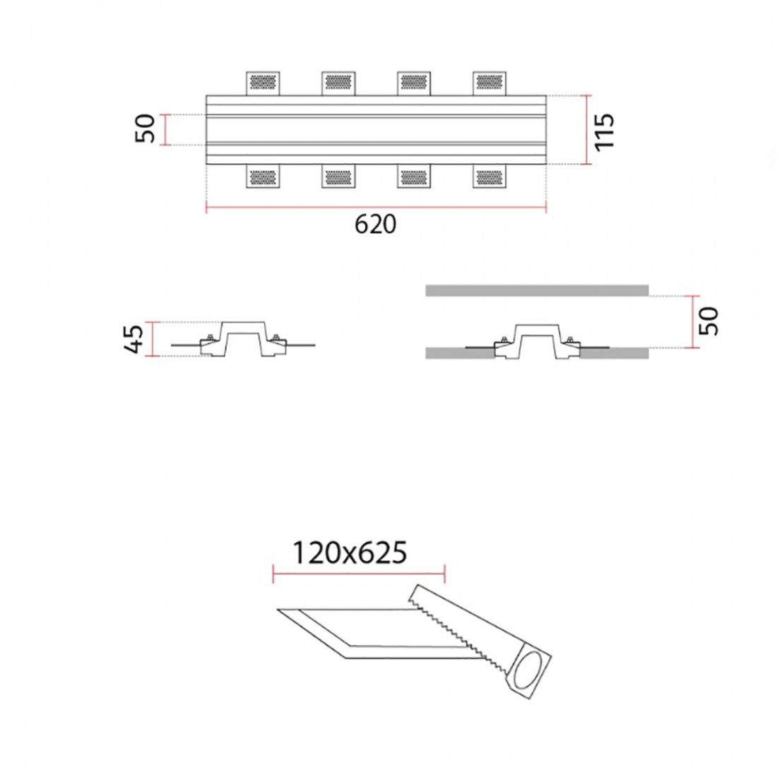 Belfiore Deckeneinbauleuchte 9010 ARROW BLIND 4192I 62CM