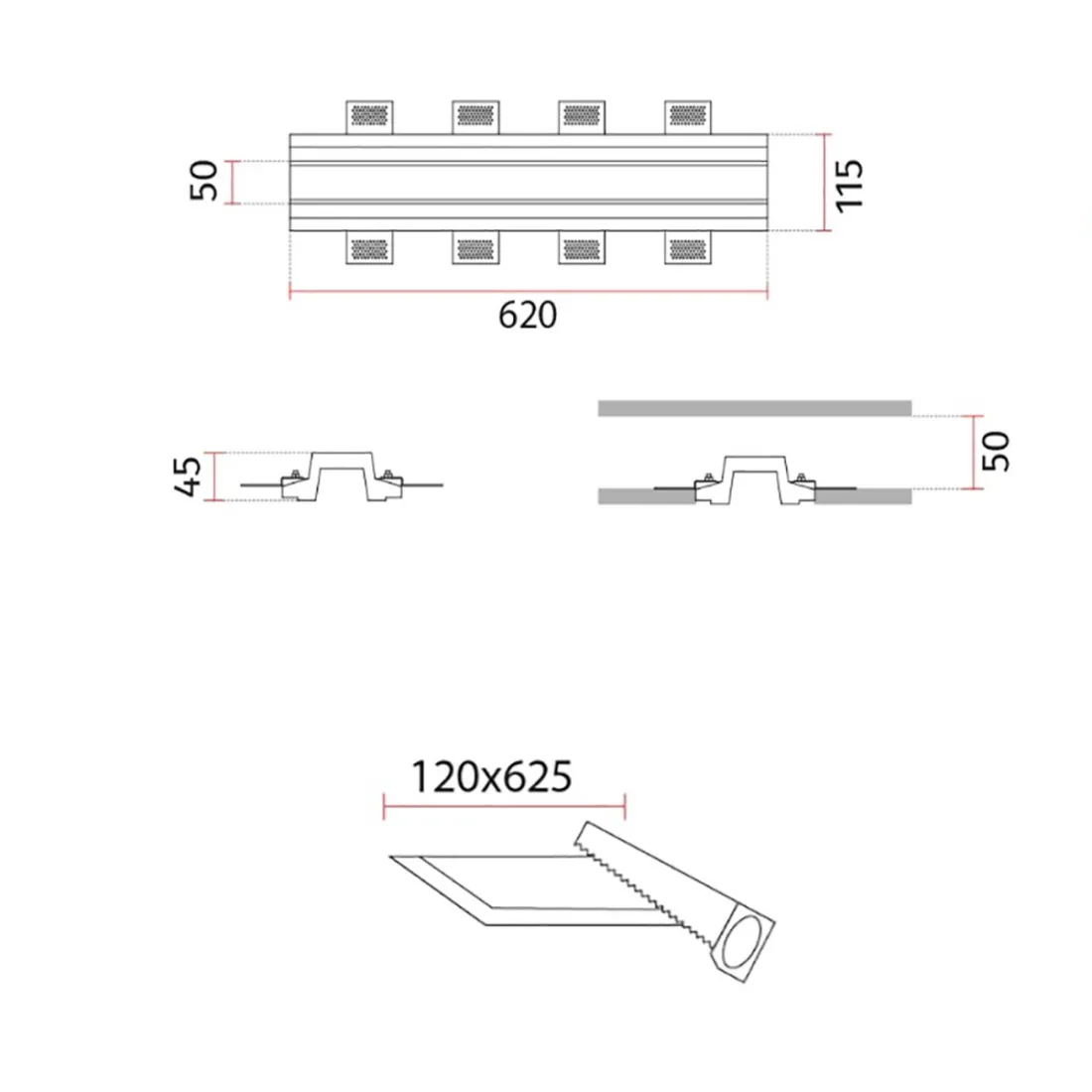 Belfiore Deckeneinbauleuchte 9010 ARROW BLIND 4192I 62CM