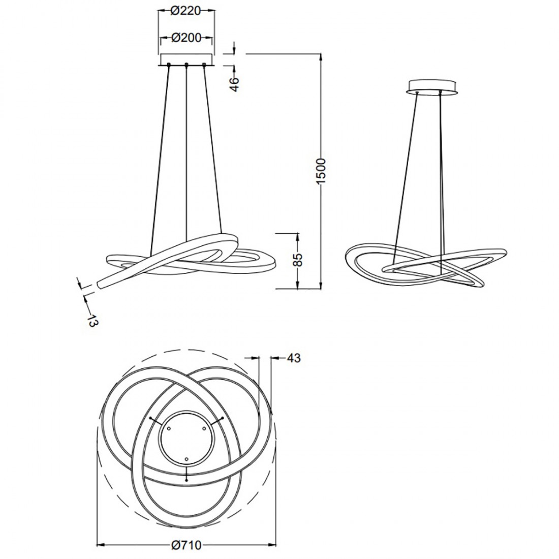 Sospensione Oakland Trio Lighting led luce calda dimmerabile nikel o antracite