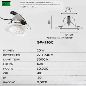 Spot encastrable Gea Led CHANDRA GFA910C GFA910N