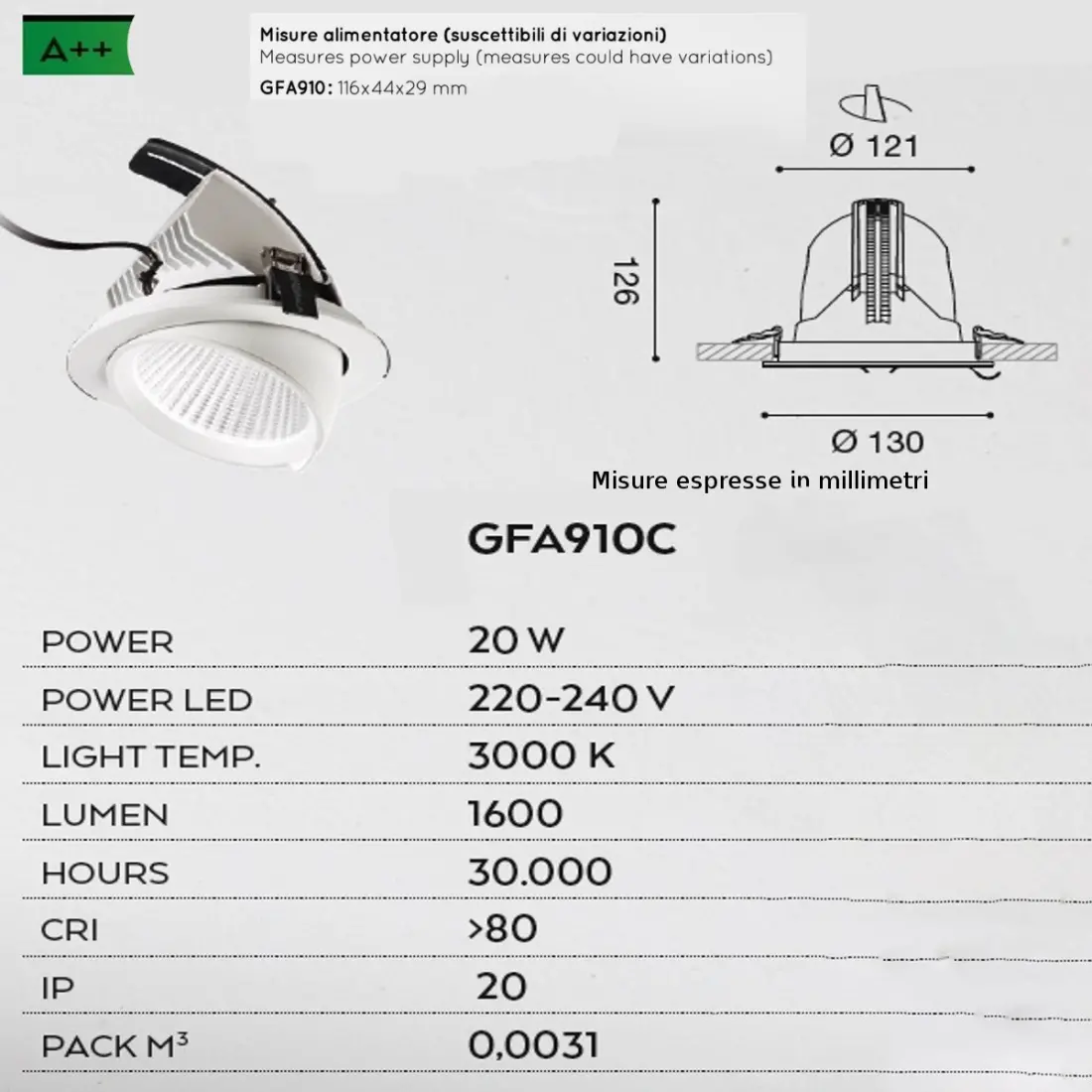 Spot encastrable Gea Led CHANDRA GFA910C GFA910N