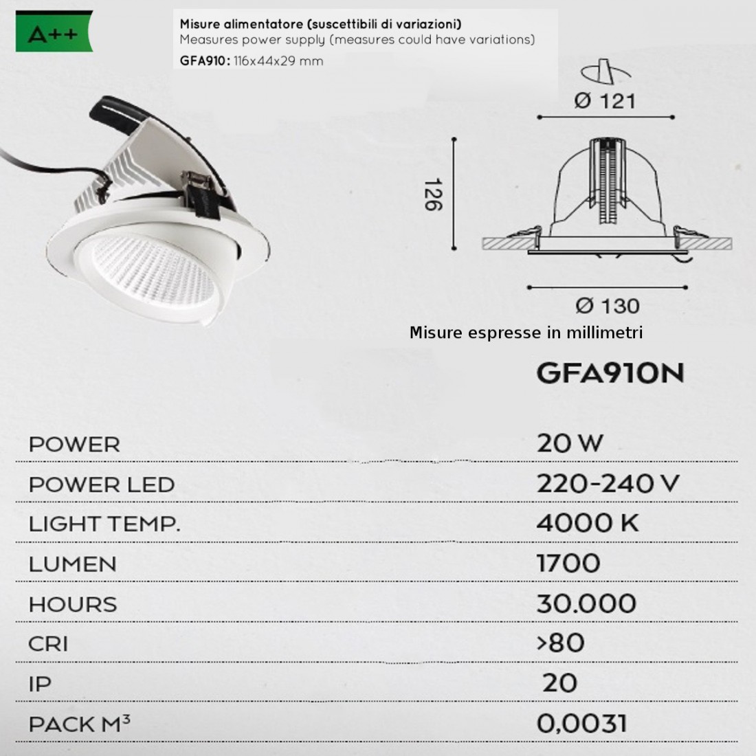 Faretto da superficie Led con diffusore antiabbaglio Sham – Gea Led