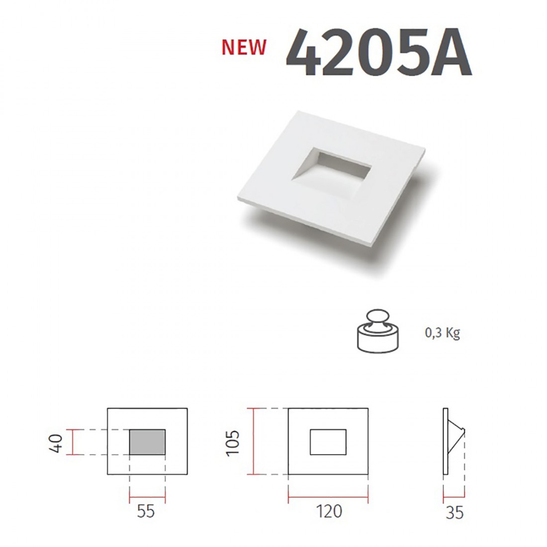 Belfiore 9010 AIDA 4205A 3004 LED-Wandeinbauleuchte aus Gips