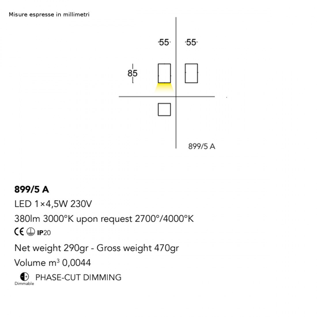 Applique murale LED moderne CUBICK 899 5A Cattaneo lighting