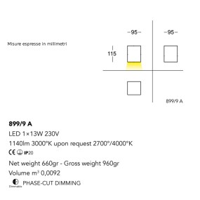 Applique CUBIK 899 9A Cattaneo illuminazione