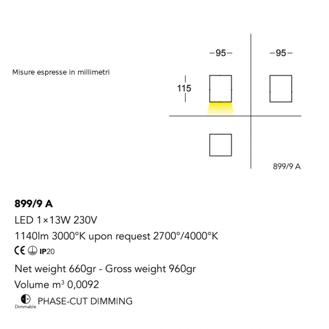 Applique murale LED moderne CUBICK 899 9A Cattaneo lighting