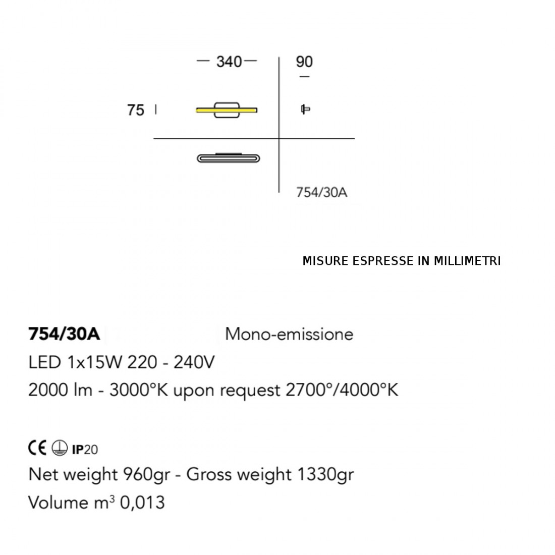 Applique TRATTO 754 30A 3 Cattaneo illuminazione