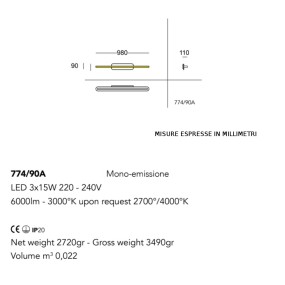 Applique murale LED moderne TRATTO 774 90A Cattaneo lighting