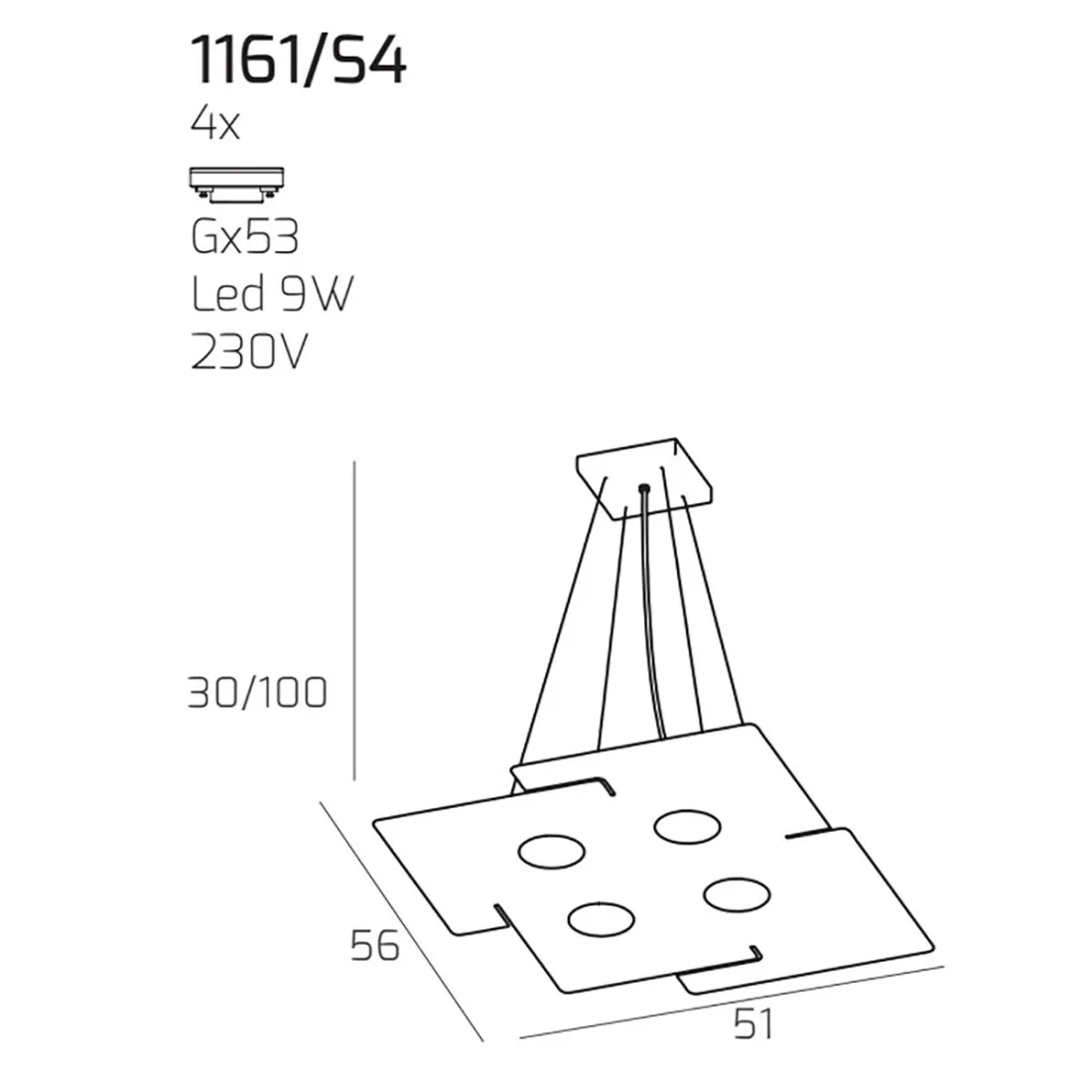 Lustre moderne Top Light ECHO 1161 S4 métal blanc gx53 led