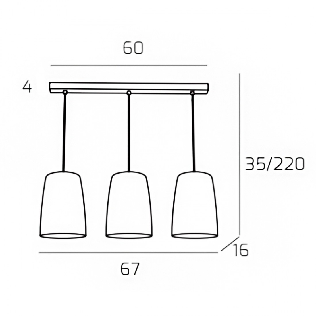 Suspension triple Top Light SHADED 1164 S3 R E27 LED verre pyrex coloré