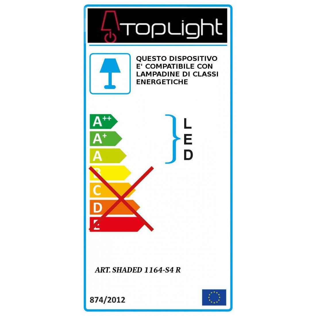 Top Light SHADED 1164CR S4 R E27 LED verre coloré