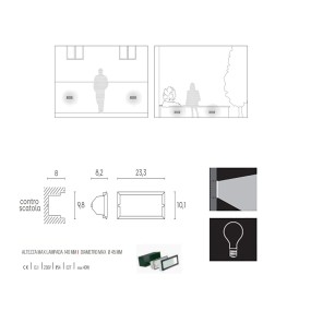 Incasso segnapasso moderno Sovil illuminazione WALKING 215 E27 LED alluminio lampada parete