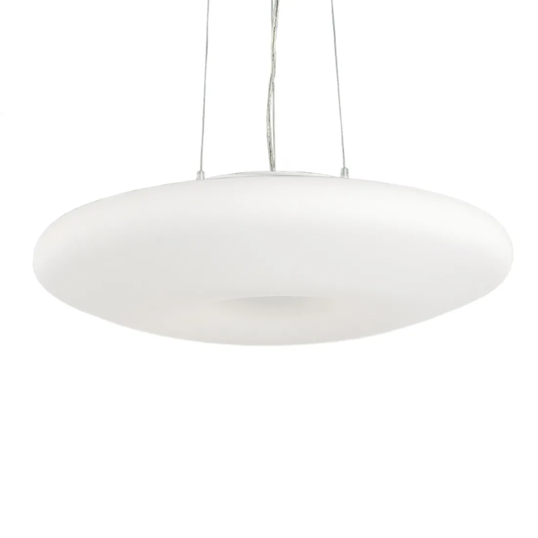 Lustre rond en verre blanc 5 lumières E27 max 60W.
