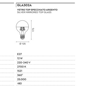 Gea Led GLA302A E27 LED 12W 1521LM dôme en verre globe argenté lumière chaude à l'intérieur