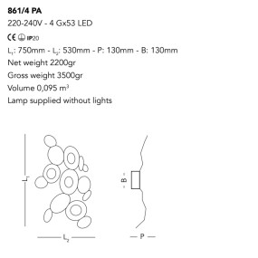 Applique murale moderne Cattaneo MICKEY 861 4PA LED GX53 9W