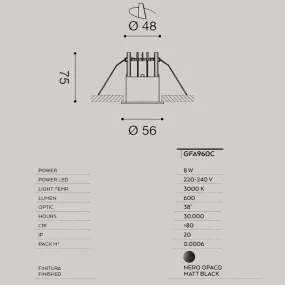 Moderner Einbaustrahler Gea Led GFA960 C 8W LED, schwarz mit Flügeln.