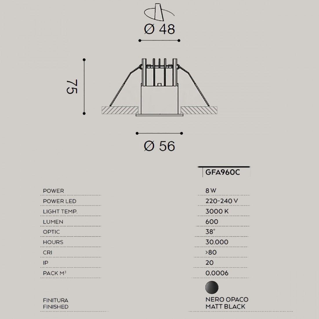 Faretto incasso moderno Gea Led QEBUI GFA960 C 8W LED