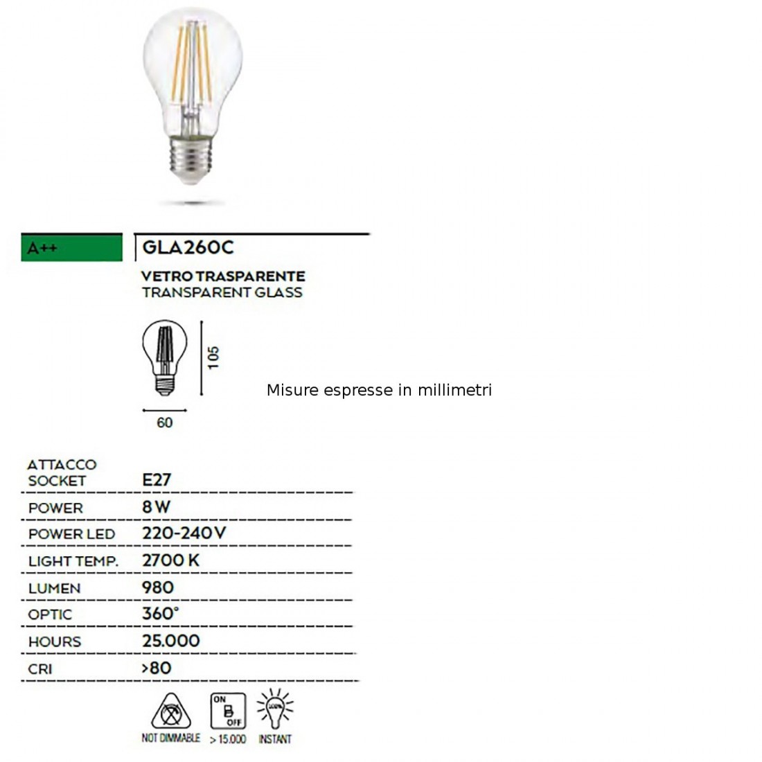 Gea Led GLA260C E27 LED pour luminaire chaud E27