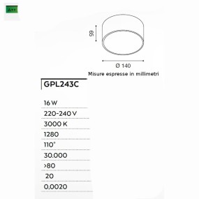 Plafonnier en aluminium méthacrylate Gea Led CLOE 65 GPL243C LED