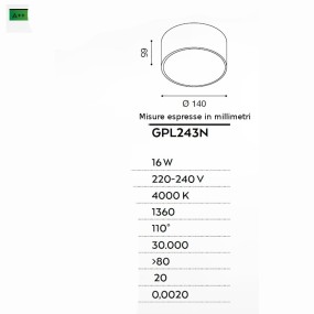 Gea Led CLOE 65 en aluminium méthacrylate GPL243N