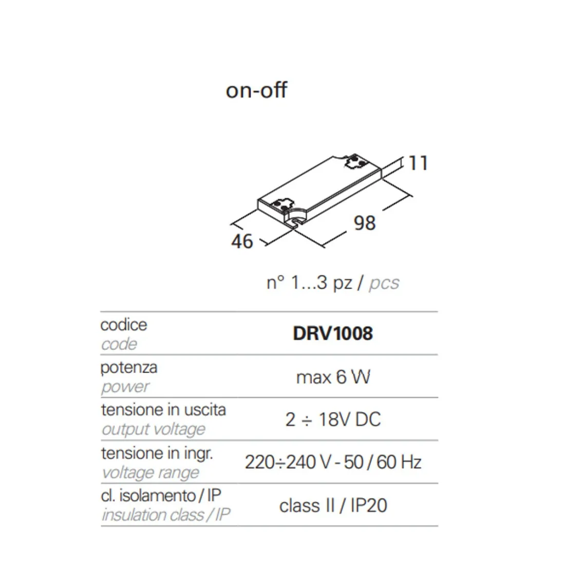 Alimentation interne PAN International MICROLED DRV1008 IP20 6W