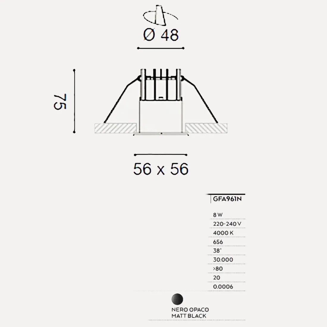 Moderner LED-Einbaustrahler Gea Led GFA961N Gipskartonplatte