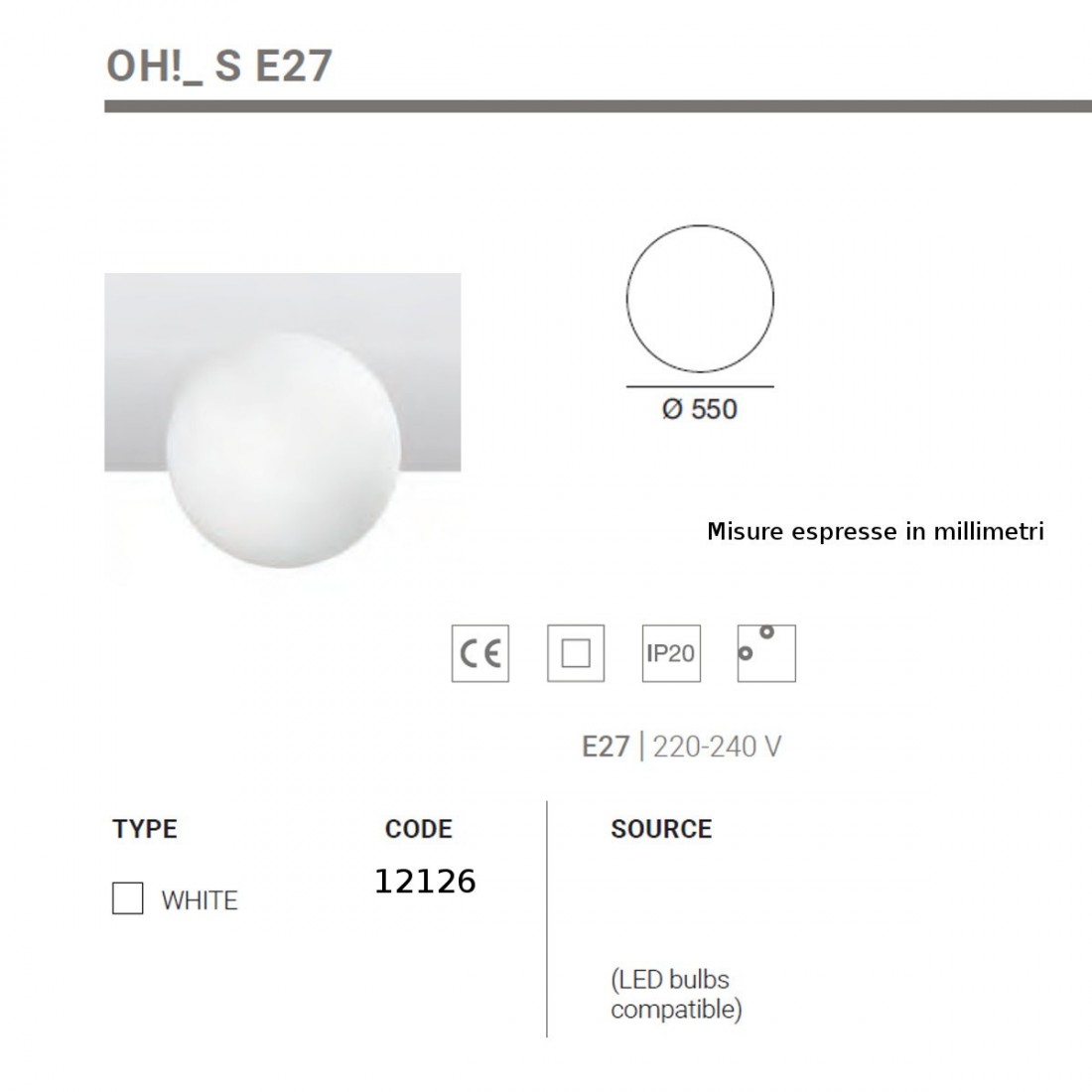 Linea Light Group OH S E27 12126 LED plafonnier moderne
