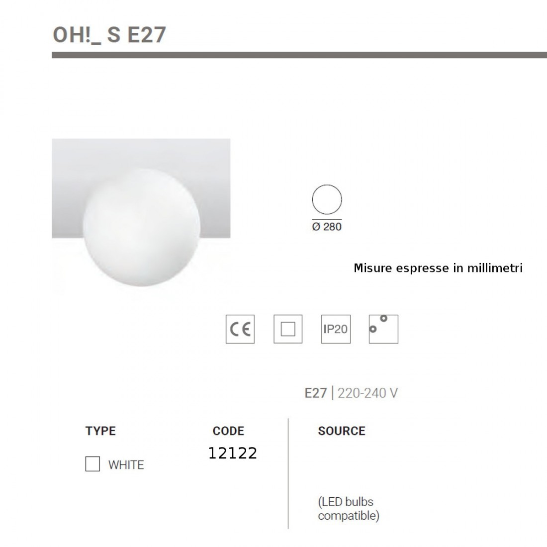Linea Light Group OH S E27 12122 LED moderne Deckenleuchte