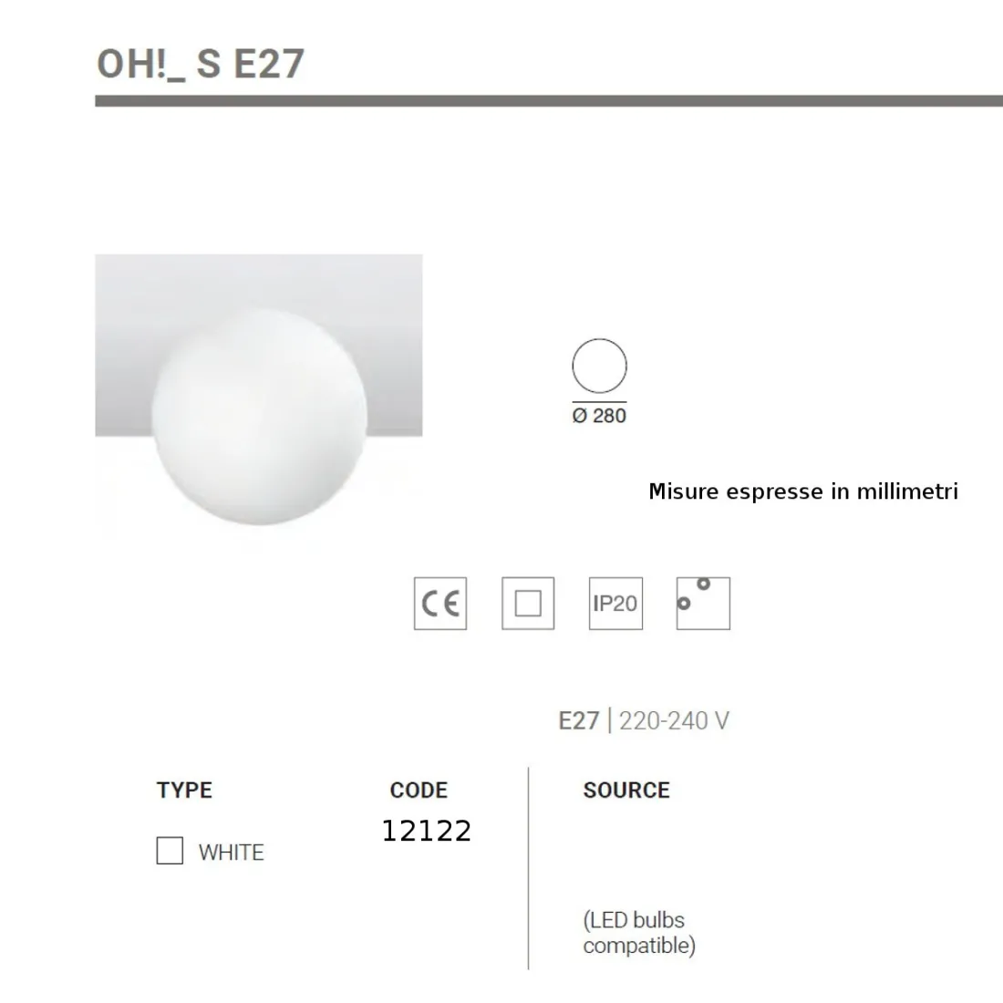 Linea Light Group OH S E27 12122 LED moderne Deckenleuchte