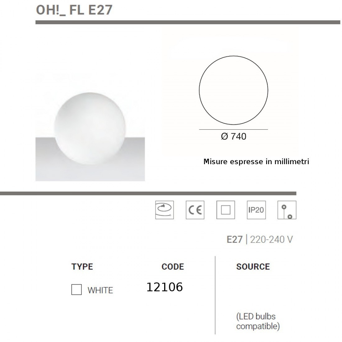 Abat-jour moderne Linea Light Group OH FL E27 12106 LED