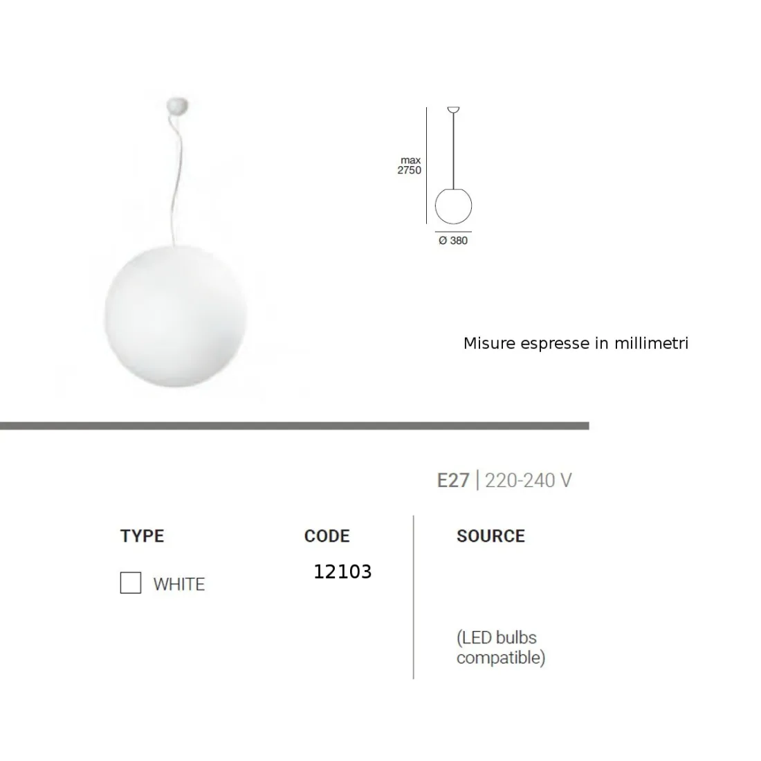 Sospensione OH P E27 12103 Linea Light Group