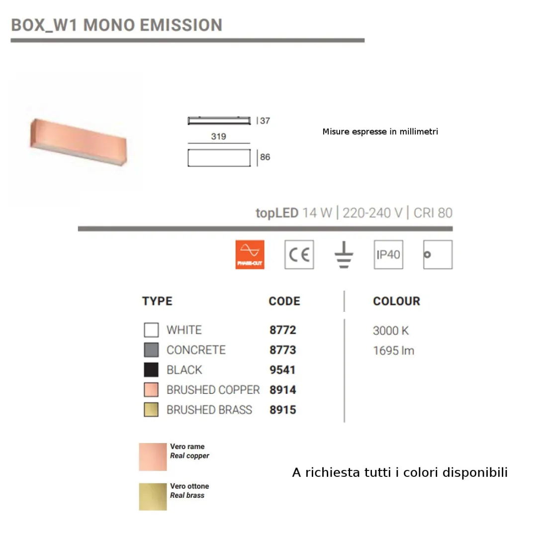 Linea Light Group applique murale moderne BOX W1 MONO EMISSION 8772 LED