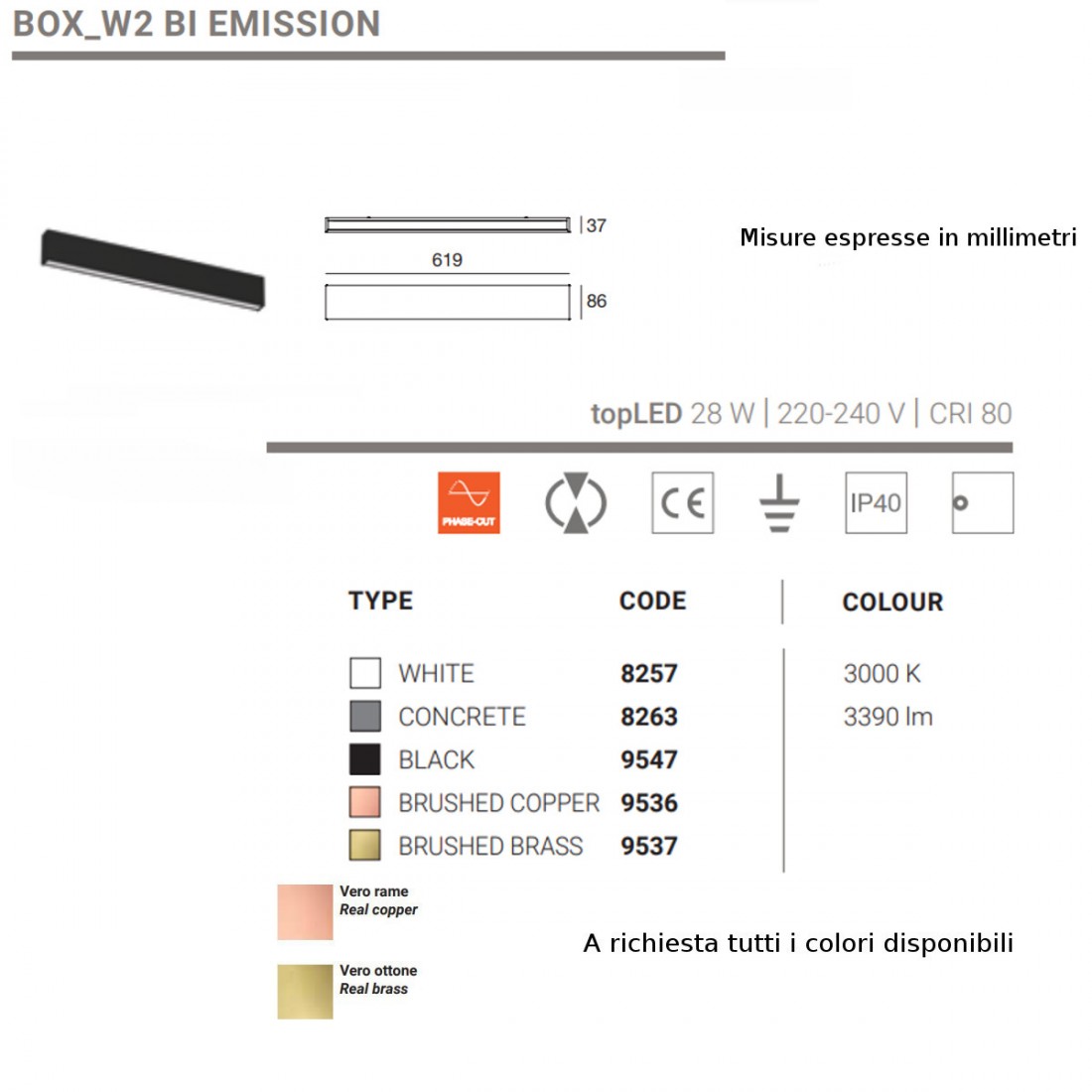 Linea Light Group applique murale moderne BOX W2 BI EMISSION 8263 LED