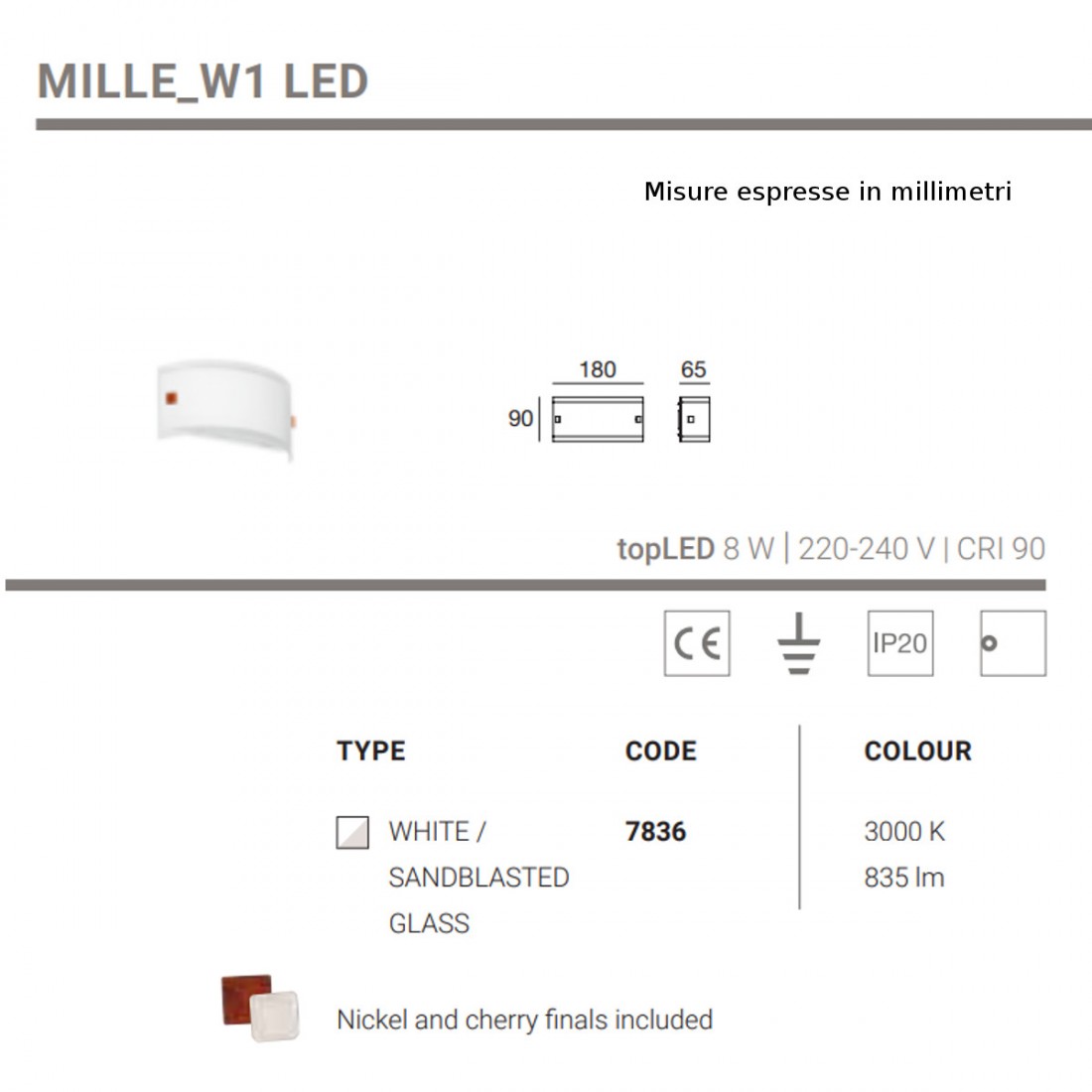Applique moderno Linea Light group MILLE W1 LED 7836