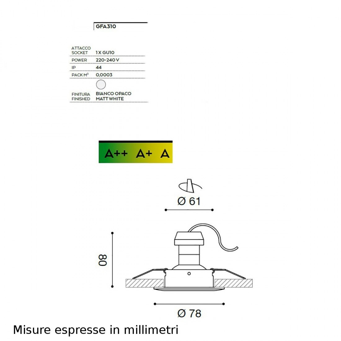 Faretto Incasso Gesso Gea Led Gfa611 Led Spot Bianco Scomparsa Cartongesso  Interno Ip20 Gu10