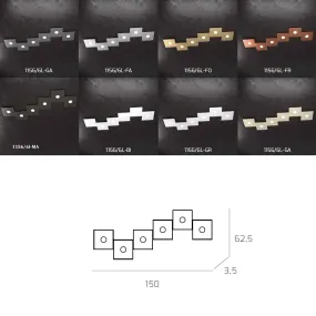 Plafonnier, applique, carré, carré, 6 lumières en métal. LED.