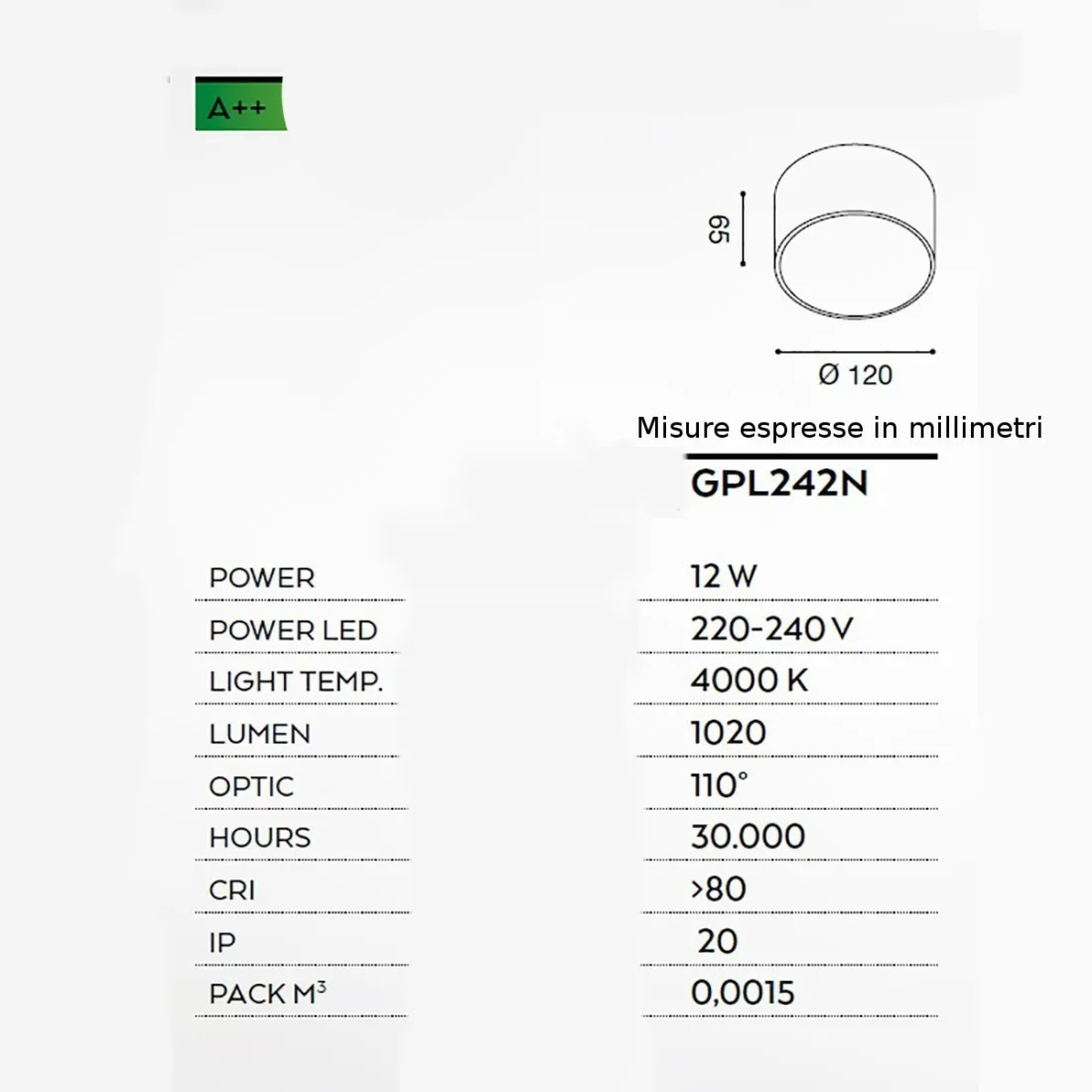 Plafonnier en aluminium Gea Led CLOE 65 GPL242N