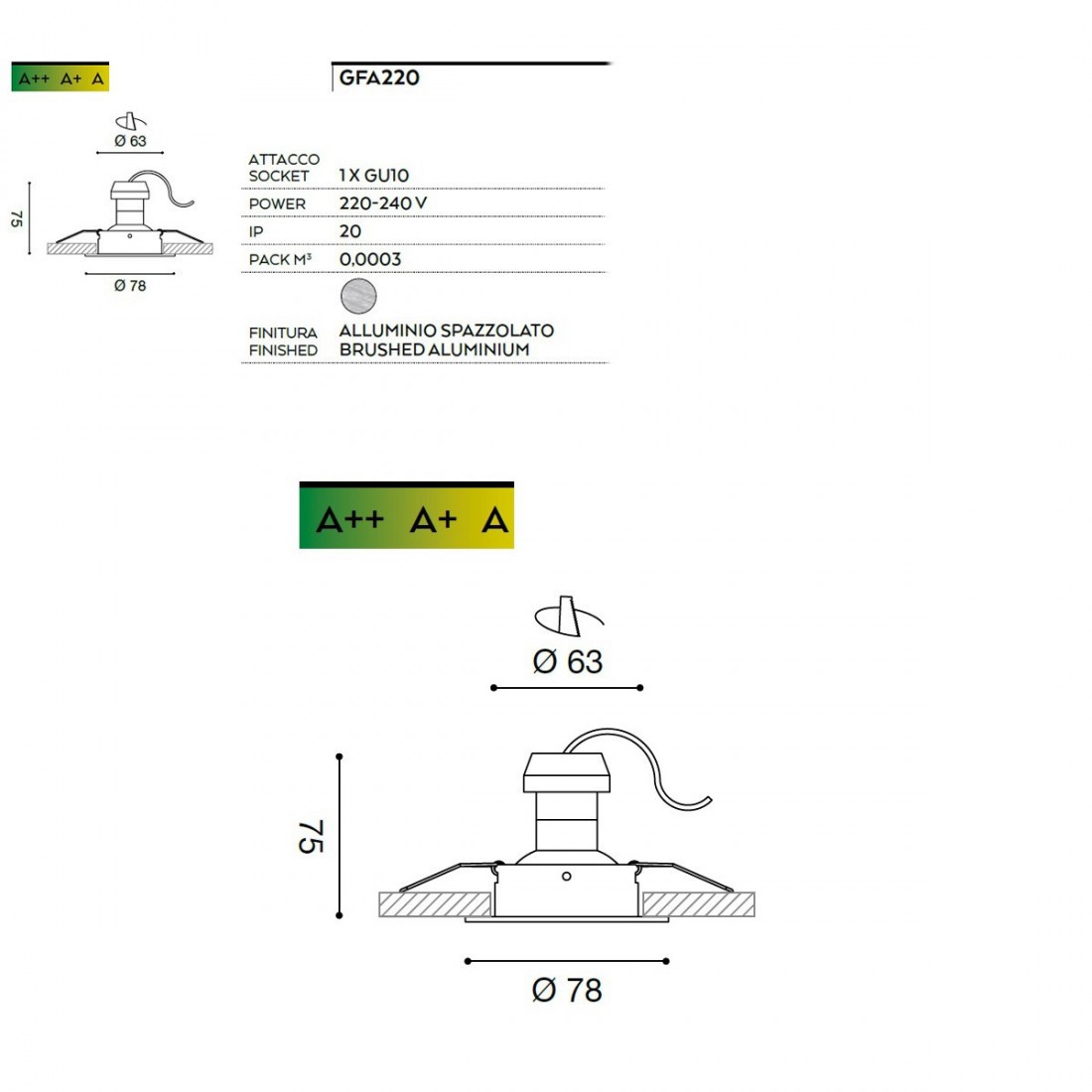 Faretto incasso GFA220 Gea LED