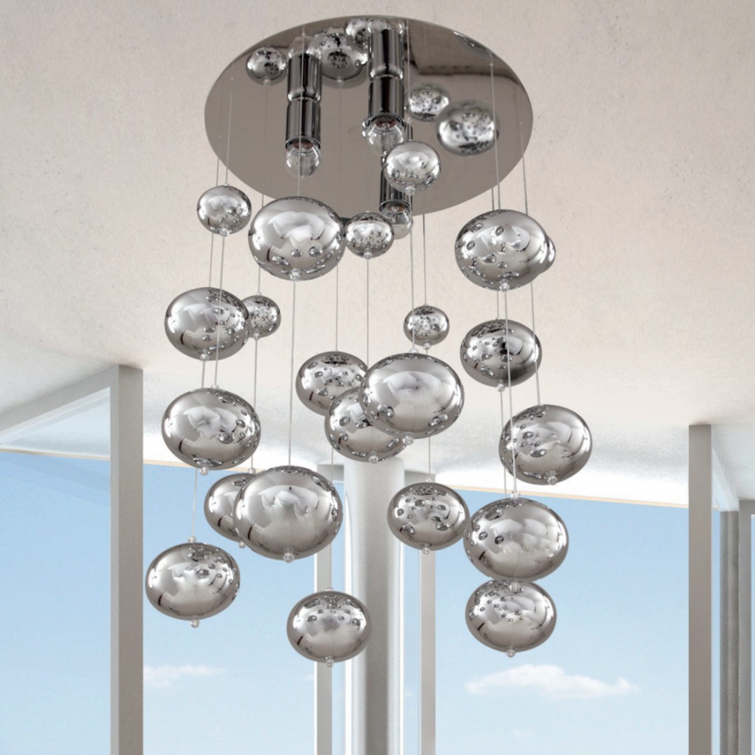 Lampada moderna a soffitto plafoniera - metallo cromato - sfere di vetro