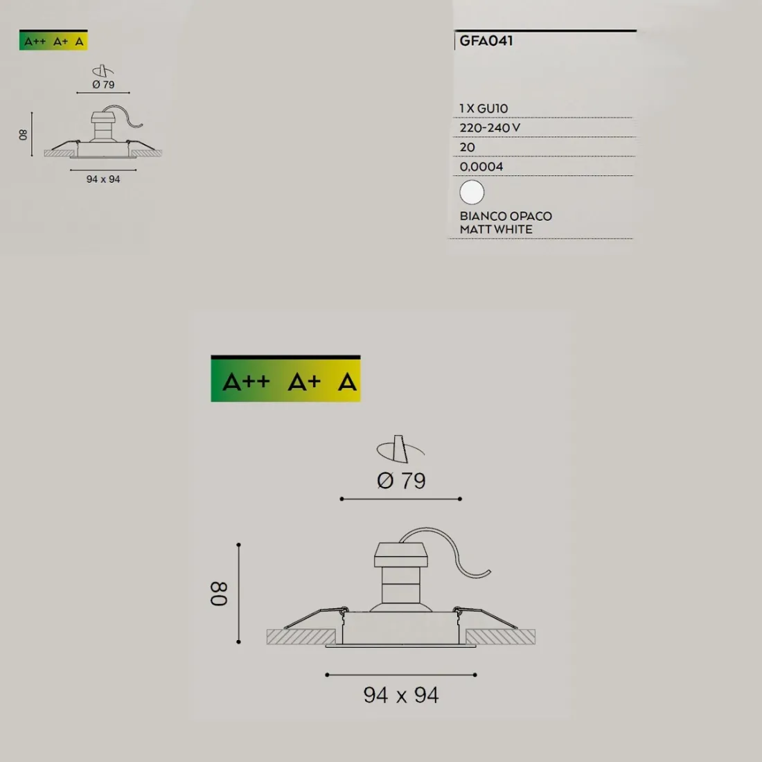 Faretto incasso Gea Led ZENIT Q GFA041 GU10 LED IP20 orientabile