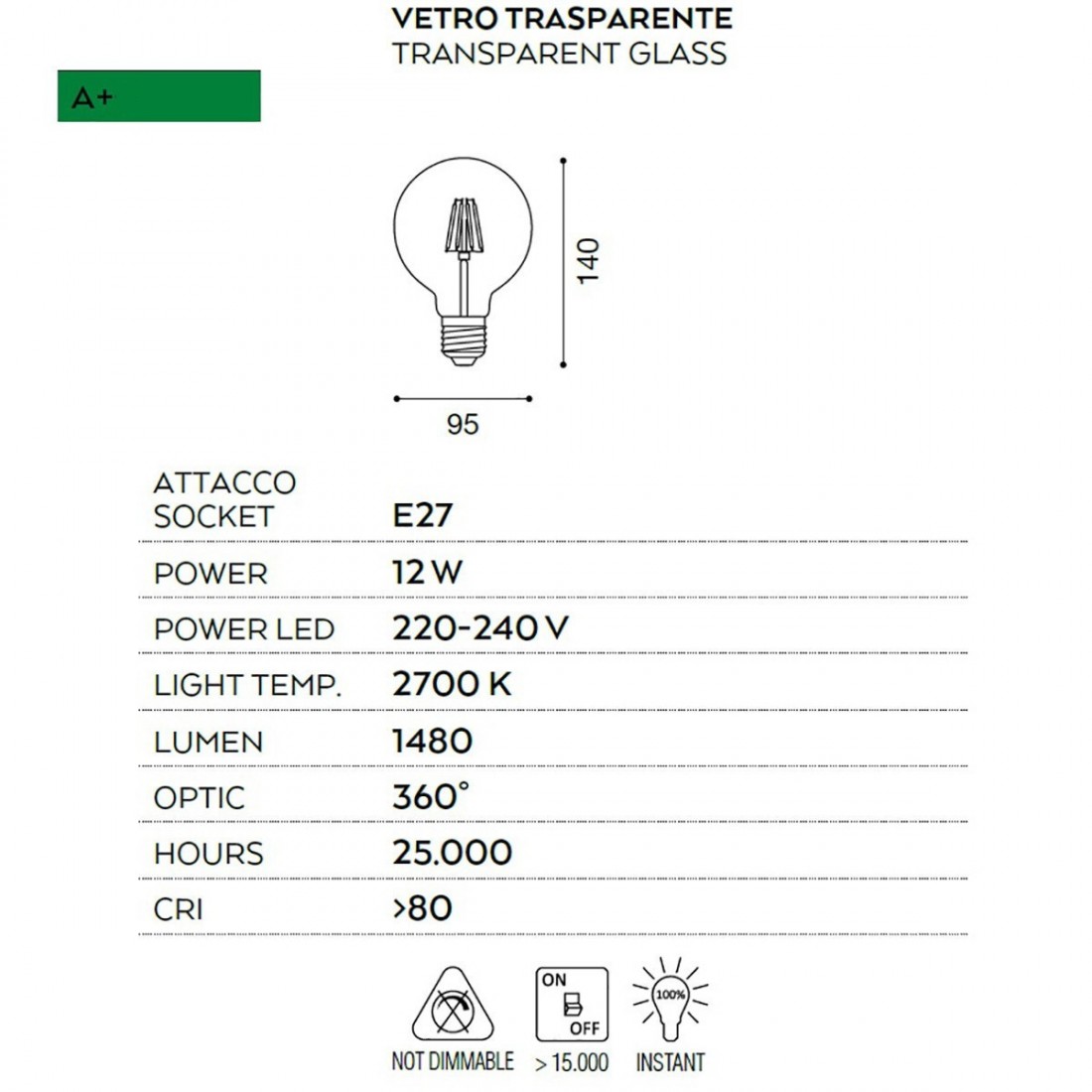Gea Led LED-Lampe GLA255C E27 12W LED 1480LM 2700 ° K 360 °