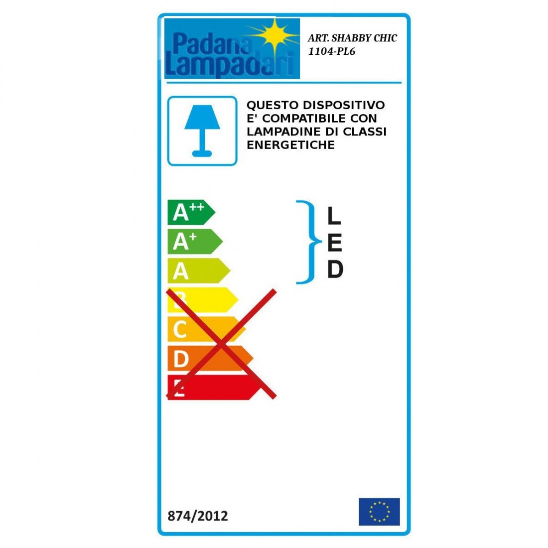 Moderne Deckenleuchte Padana Lampadari SHABBY CHIC 1104 PL6 E14 LED