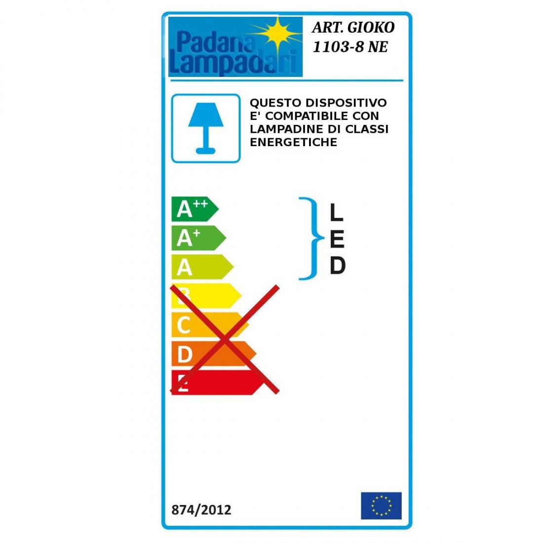 Padana Lampadari moderne GIOKO 1103 8 NE E27 Lustres LED