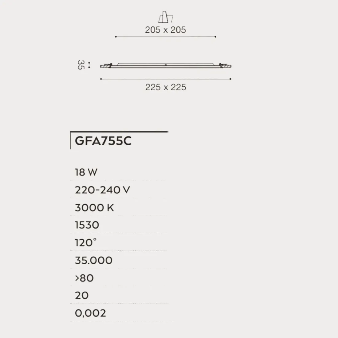 Faretto incasso Gea Led MAIA Q GFA755 C quadrato plastica per cartongesso