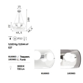 Lustre moderne en verre 5 lumières E27 max. 40W.