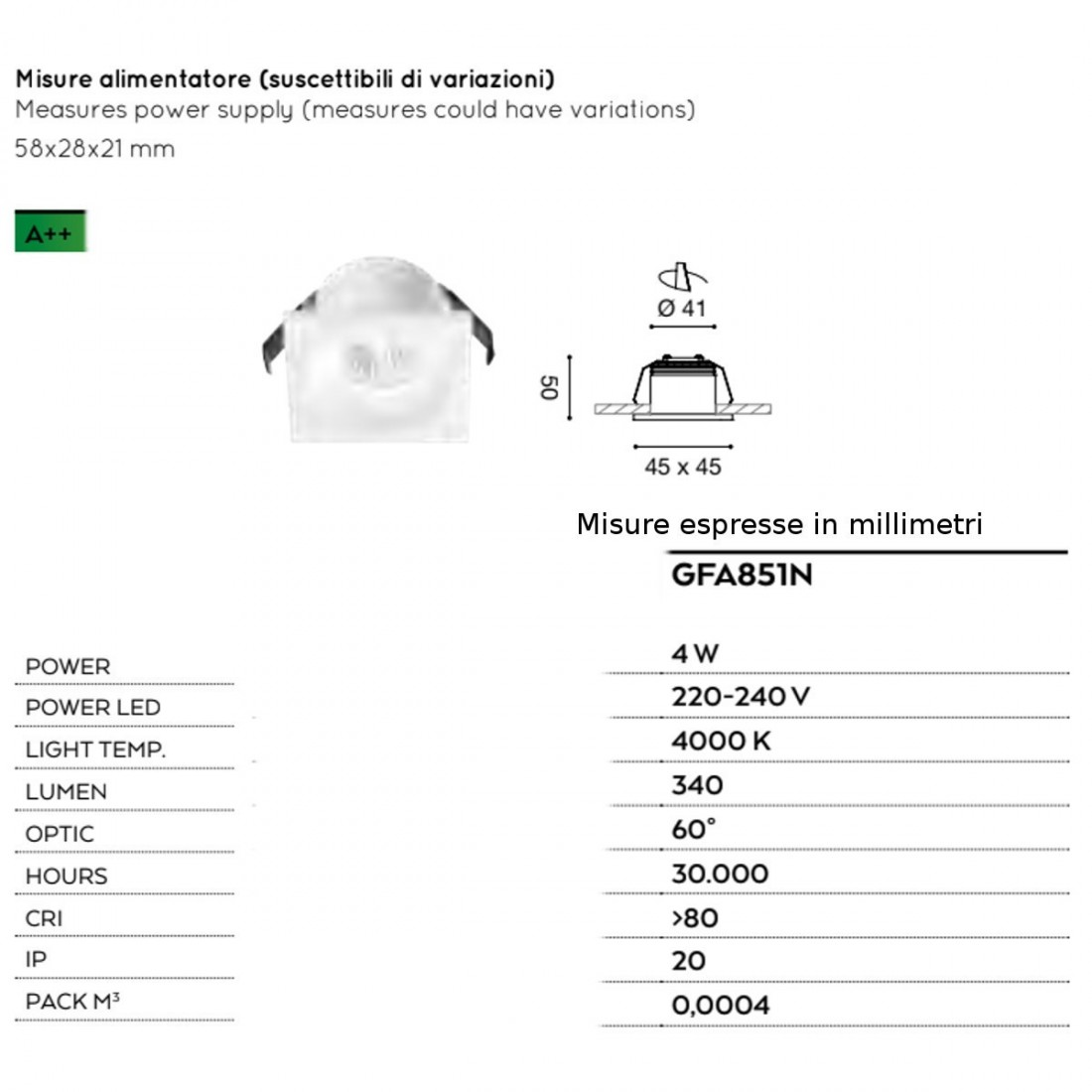 Spot encastrable aluminium verre Gea Led GAIA GFA851N LED