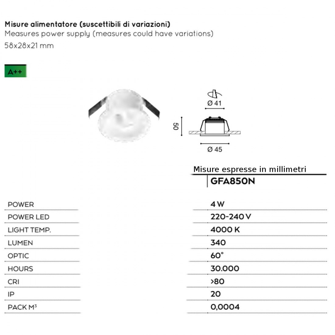 Einbaustrahler Aluminiumglas Gea Led GAIA GFA850N LED