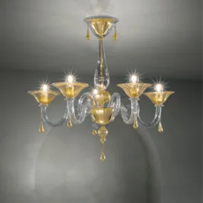 Klassische Deckenleuchte aus Muranoglas 5 Lichter mit E14 LED-Fassung.