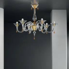 Plafonnier classique en verre de Murano 6 lumières avec culot LED E14.